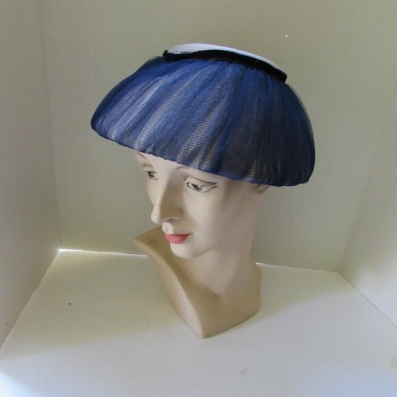 SALE  Vintage Lampshade Style Hat Gray Crown Navy Netting main image 7